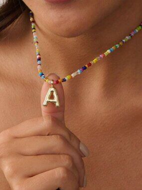 Viral Gold Initial “A” Pendant on Dainty Beaded Necklace (NEW & SO CUTE!)